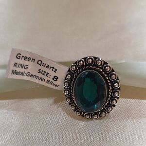 Emerald Green Quartz Ring in German Silver